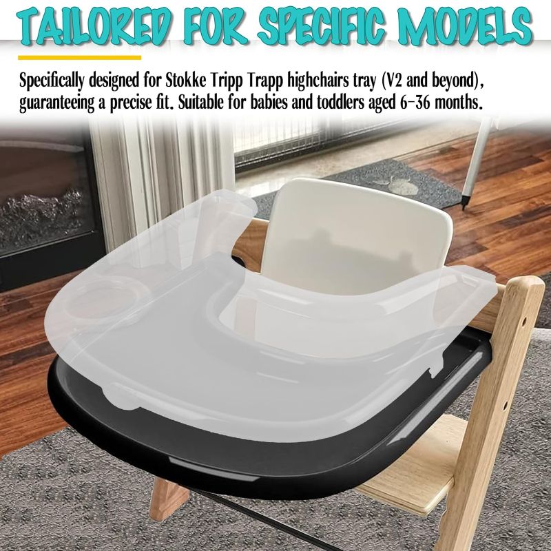 Photo 1 of High Chair Tray Cover Compatible with Stokke Tripp Trapp Chair with Cup Holder - Smooth Surface and Strong Suction - Made with Food-Safe Plastic (BPA BPS BPF Lead Phthalate Free) - Clear