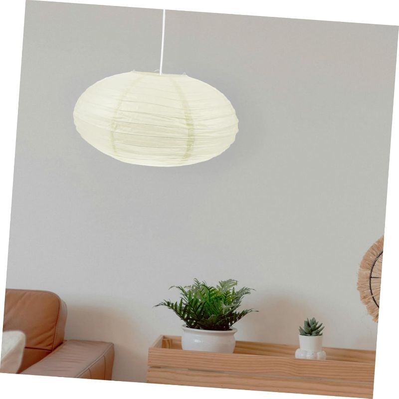 Photo 1 of White Round Rice Paper Lamp Shade Hanging Iron Paper Lamp Lamps Decorative Paper Light Accessory