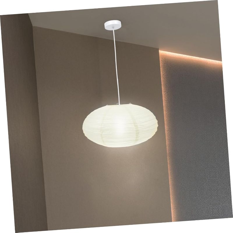 Photo 1 of White Round Rice Paper Lamp Shade Hanging Iron Paper Lamp Lamps Decorative Paper Light Accessory
