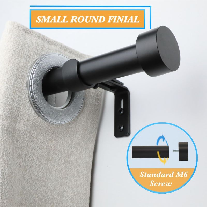 Photo 1 of Modern Curtain Rods for Windows 18 to 88 inches, 1 Inch Metal Drapery Rods, Adjustable Heavy Duty Long Single Curtain Pole for Living Room Bedroom