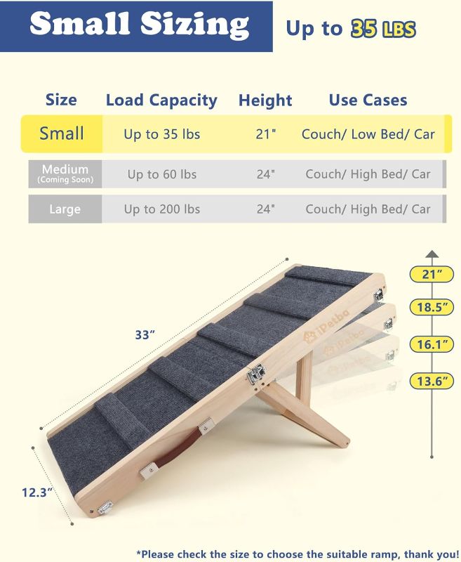 Photo 1 of Small Dog Ramp for Bed Couch Car Folding Portable Pet Ramp for Cats Adjustable Height 21", Up to 35 lbs