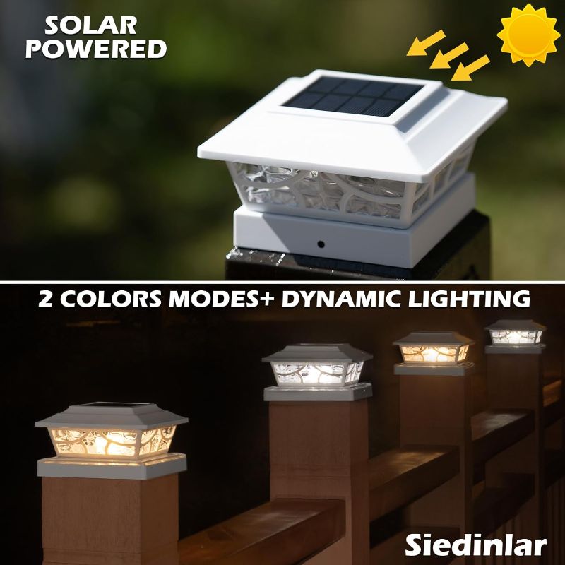 Photo 1 of SIEDiNLAR Solar Post Lights Outdoor 4 Modes Fence Deck Post Cap Light for 4x4 5x5 6x6 Wooden Vinyl Posts Garden Patio Decor, Warm White & Cool White Dynamic Lighting White (10 Pack)