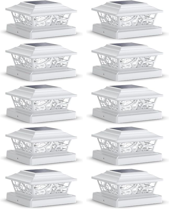 Photo 1 of SIEDiNLAR Solar Post Lights Outdoor 4 Modes Fence Deck Post Cap Light for 4x4 5x5 6x6 Wooden Vinyl Posts Garden Patio Decor, Warm White & Cool White Dynamic Lighting White (10 Pack)