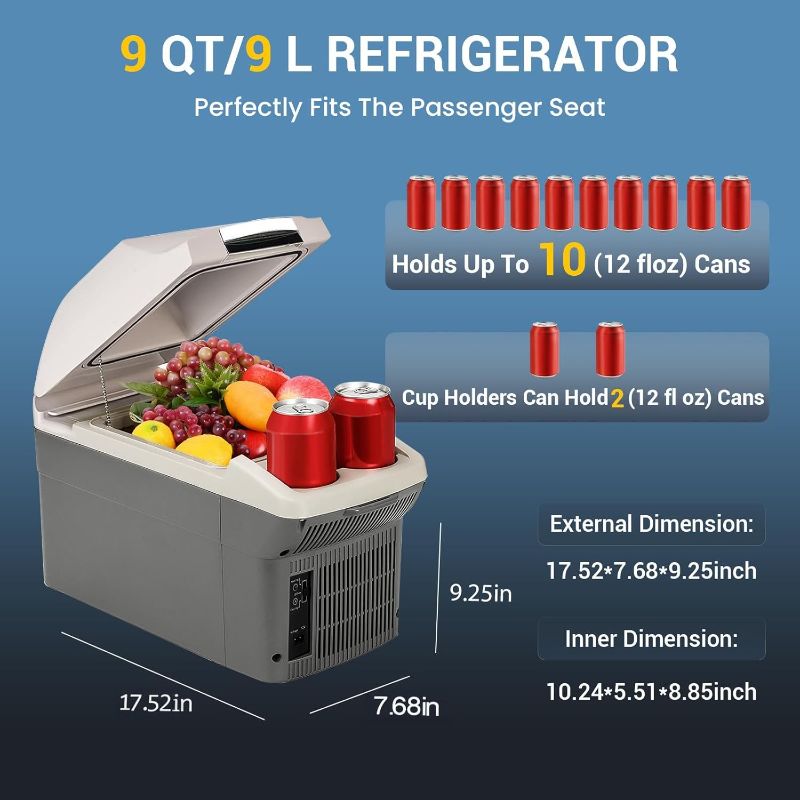 Photo 1 of 12V Car Refrigerator Cooler/Warmer 8 Quart (9L) 40?~140?,12 Volt DC &110V AC, Electric Car Fridge Portable Compact Camping Cooler Thermoelectric 12V Small Fridge for Car, RV, Camping (Grey)
