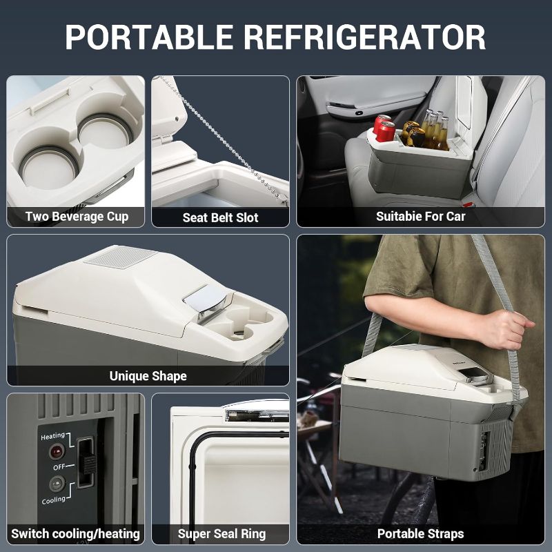 Photo 1 of 12V Car Refrigerator Cooler/Warmer 8 Quart (9L) 40?~140?,12 Volt DC &110V AC, Electric Car Fridge Portable Compact Camping Cooler Thermoelectric 12V Small Fridge for Car, RV, Camping (Grey)
