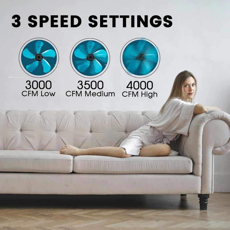 Photo 1 of 18 Inch Wall Mount Fan with Remote Control Wall Mounted Oscillating Fan with 3 Speed Settings,Adjustable Tilt and Timing for Bedroom 18in Metal Fans Blade Blue 1 Pack