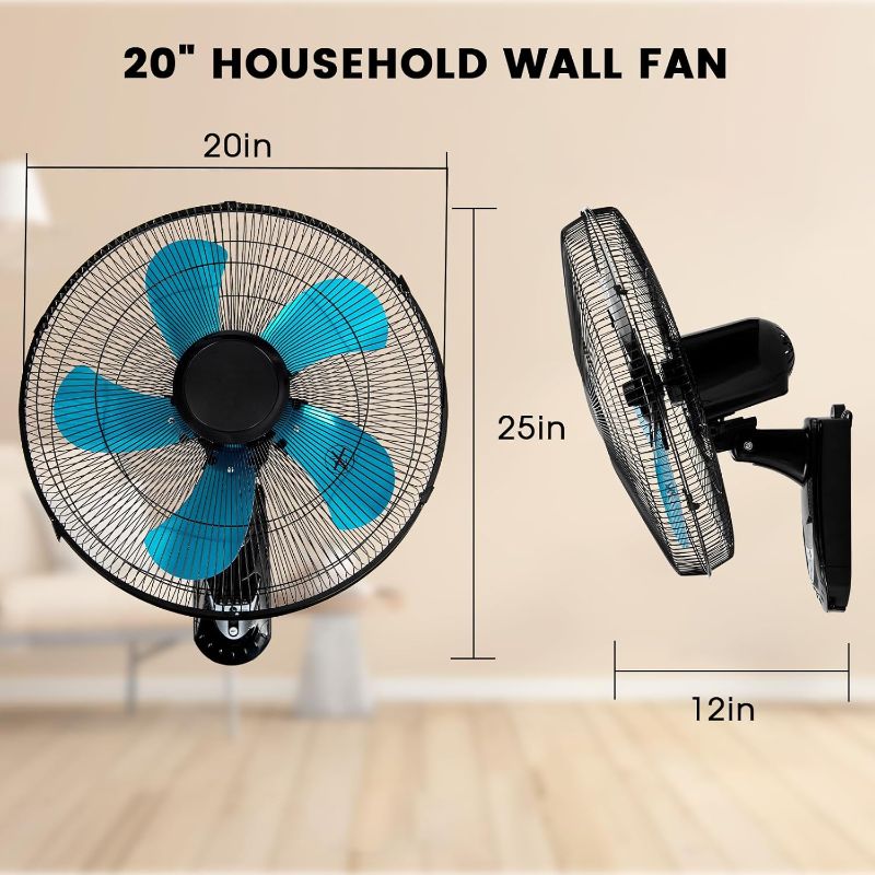Photo 1 of 18 Inch Wall Mount Fan with Remote Control Wall Mounted Oscillating Fan with 3 Speed Settings,Adjustable Tilt and Timing for Bedroom 18in Metal Fans Blade Blue 1 Pack