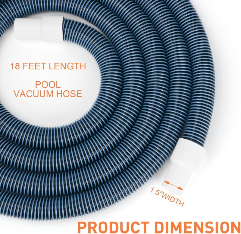 Photo 1 of Pool Vacuum Hose, Heavy Duty Manual Swimming Pool Cleaner Hose With Swivel Cuff for Above Ground and Inground Pools, 1-1/2 Inch x 18 Ft