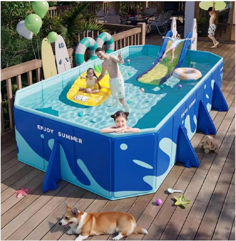 Photo 1 of Foldable Swimming Pool Above Ground Collapsible Non-Inflatable Pool Hard Plastic Square Pool for Backyard Garden
