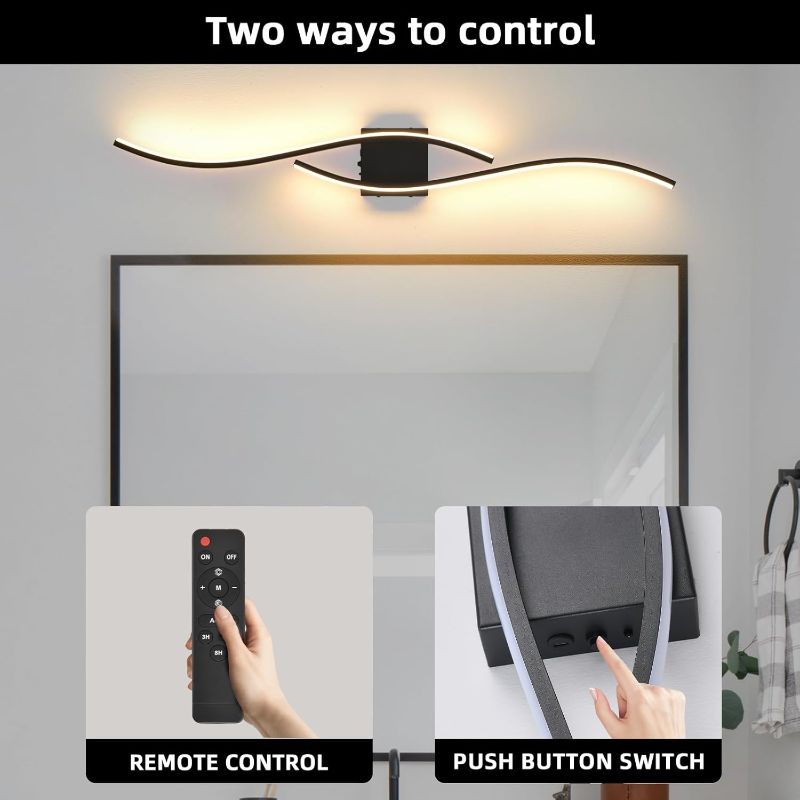 Photo 1 of Battery Operated Wall Sconces Set Of Two, 3000K-6500K 39 inch black LED dimmable wireless wall sconce with remote control, USB rechargeable wall lights for Living Room Bedroom Hallway Background