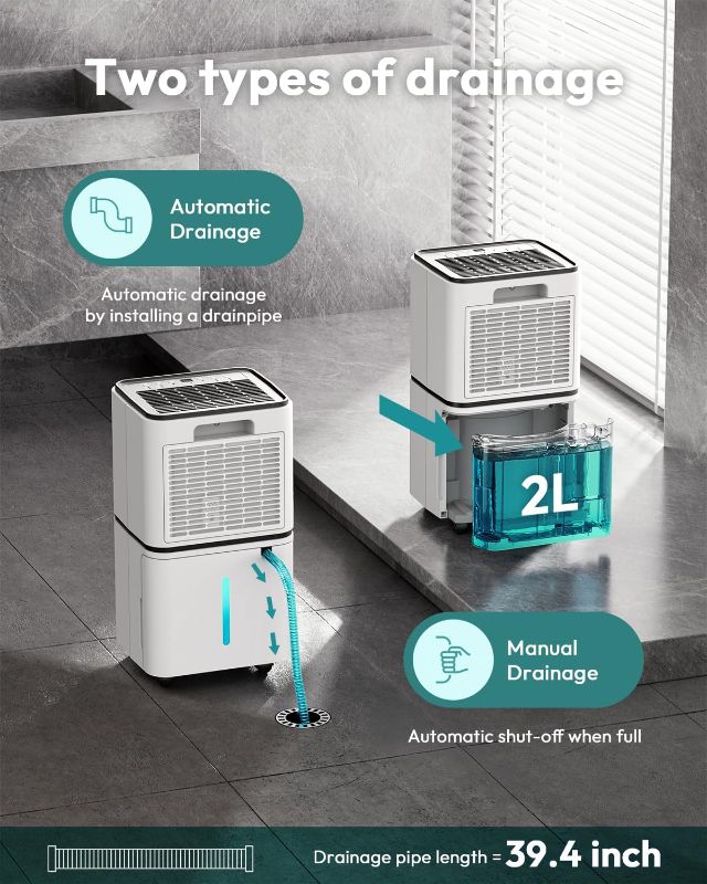 Photo 1 of 2000 Sq. Ft Dehumidifier for Home/Basement, 30 Pints 36 dB Dehumidifiers for Bedroom/Bathroom With Drain Hose LED Intelligent Humidity Light