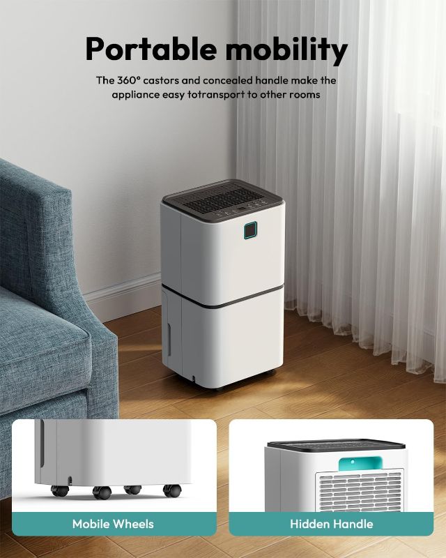 Photo 1 of 2000 Sq. Ft Dehumidifier for Home/Basement, 30 Pints 36 dB Dehumidifiers for Bedroom/Bathroom With Drain Hose LED Intelligent Humidity Light