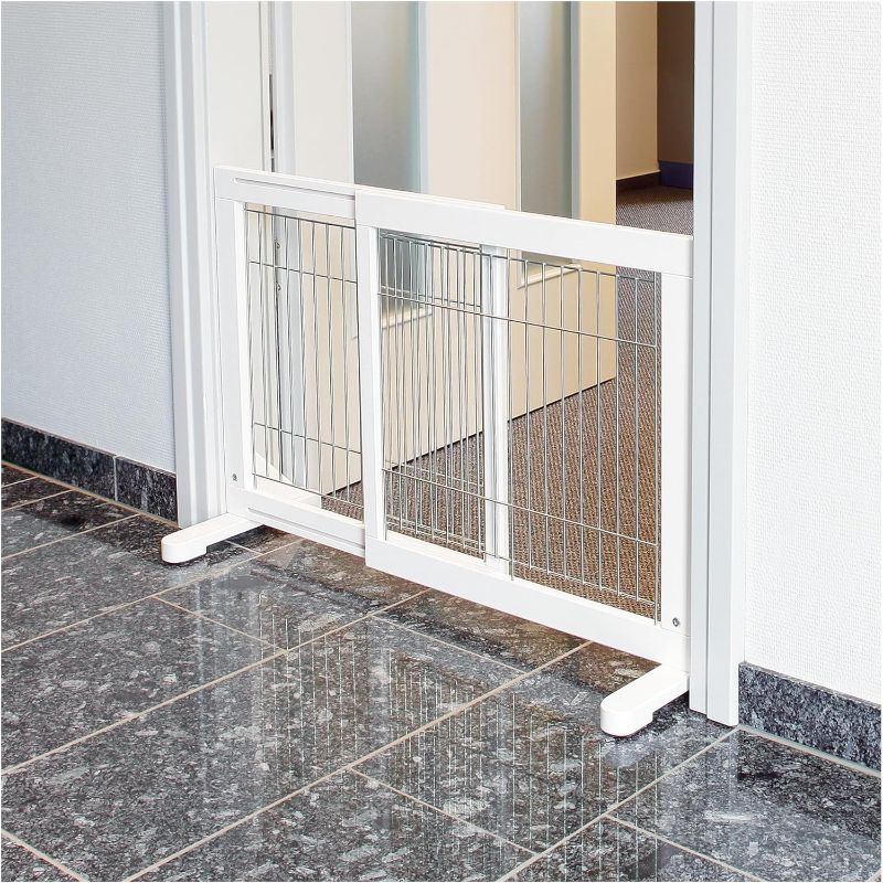 Photo 1 of Freestanding Pet Gate, Wood and Wire, Lightweight, Adjustable Width, 24 in Height, White