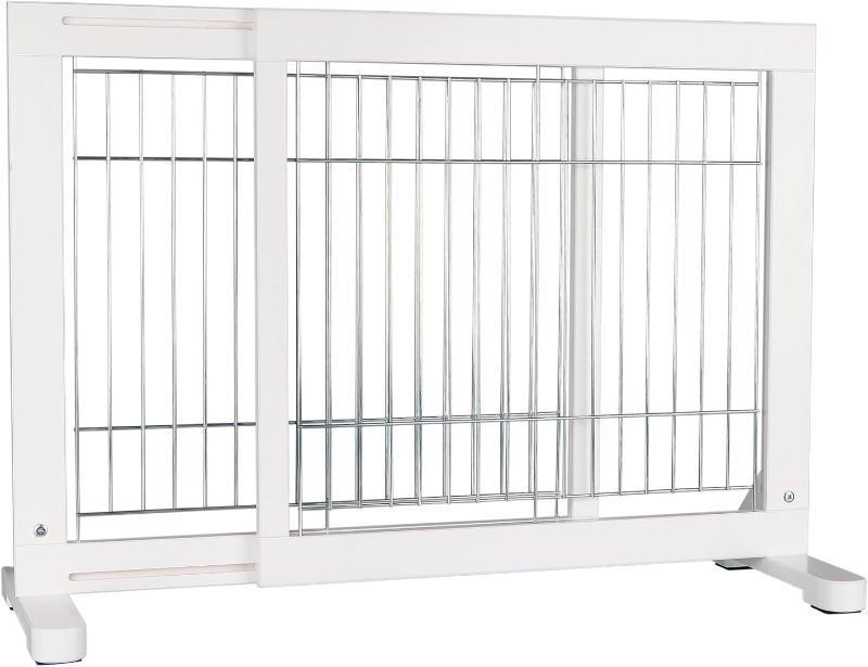 Photo 1 of Freestanding Pet Gate, Wood and Wire, Lightweight, Adjustable Width, 24 in Height, White