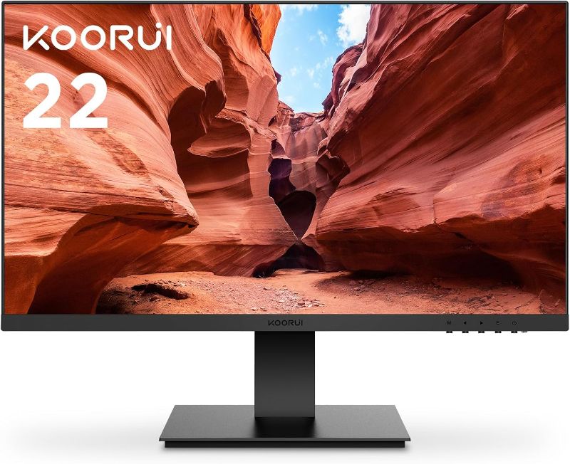 Photo 1 of KOORUI 22 Inch Computer Monitor FHD 1080P 75Hz PC Screen VA Panel 3000:1 Contrast Ratio LCD Display with Adpitive sync (HDMI/VGA/VESA Compatible 75x75mm) Black 22N1