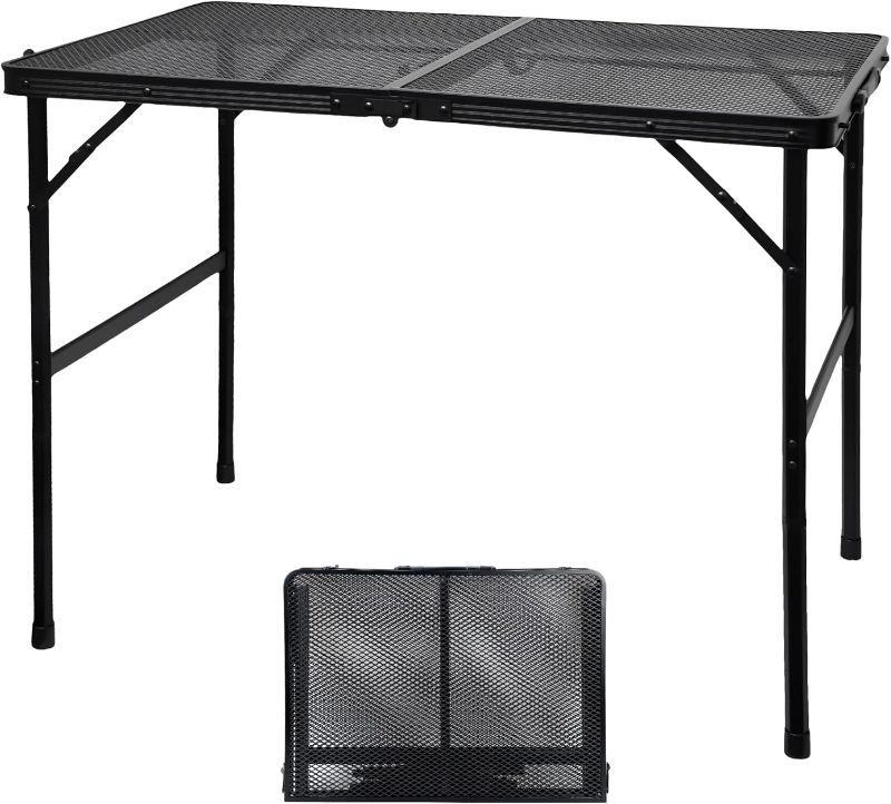 Photo 1 of Camping Table with Mesh Desktop, Lightweight & Portable Folding Grill Table, Height Adjustable Metal Outdoor Table for Camp, Cooking, BBQ, RV, Picnic-3 FT Black