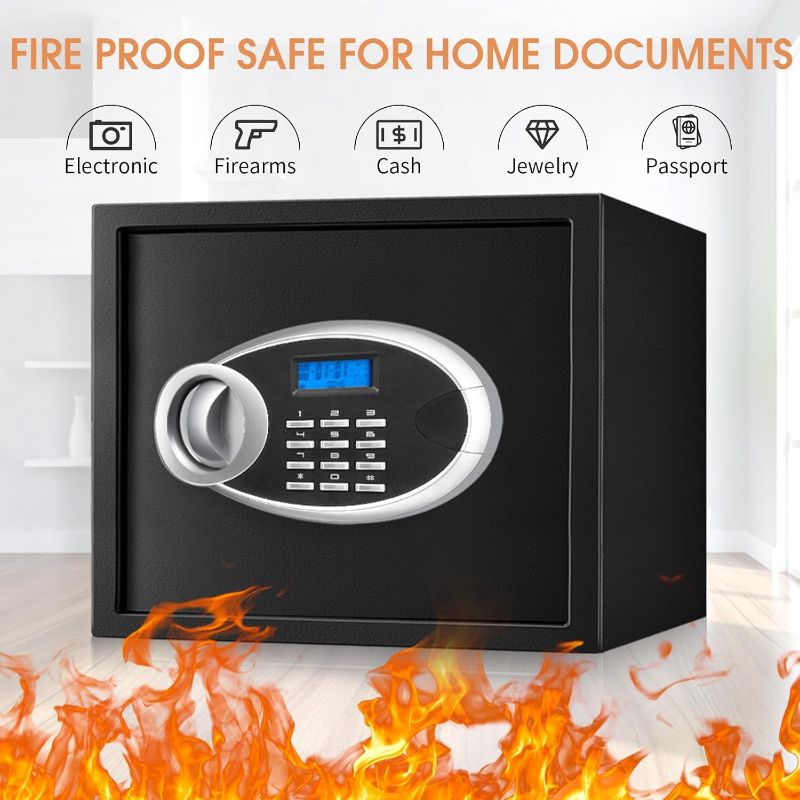Photo 1 of 1.6 Cuft Fire proof Safes for HOME USE, Anti-Theft Digital Personal Security Safety Box with Electronic Keypad and Spare Keys, Home Safes Fireproof Waterproof for Money Medicine Document Valuables