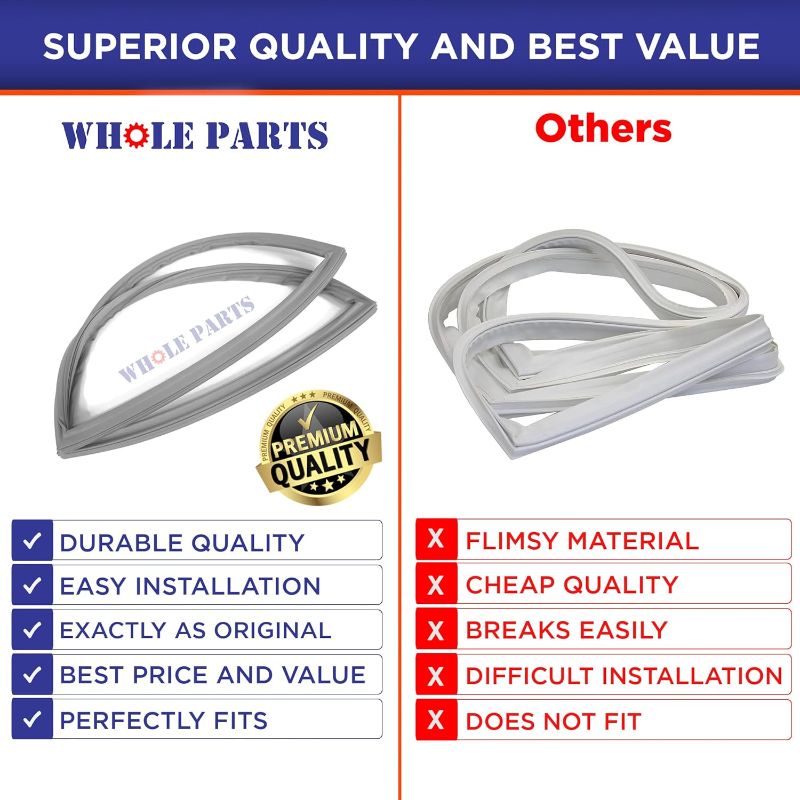 Photo 1 of Whole Parts Refrigerator Freezer Door Gasket (Magnetic Strip Inside, Gray) Part# W10443316 - Replacement & Compatible with Some Amana, Kitchen Aid, Kenmore, Maytag and Whirlpool Refrigerators
Visit the Whole Parts Store