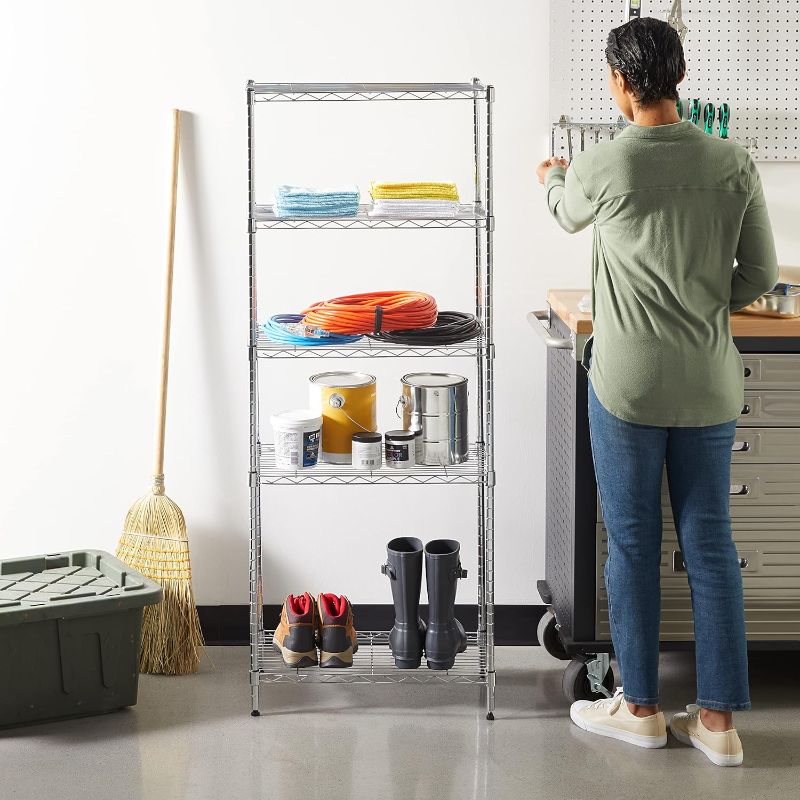 Photo 1 of Amazon Basics 5-Shelf Adjustable, Storage Shelving Unit, (200 Pound Loading Capacity per Shelf), Steel Organizer Wire Rack, 23.2 x 13.4 x 60 inches (LxWxH), Chrome