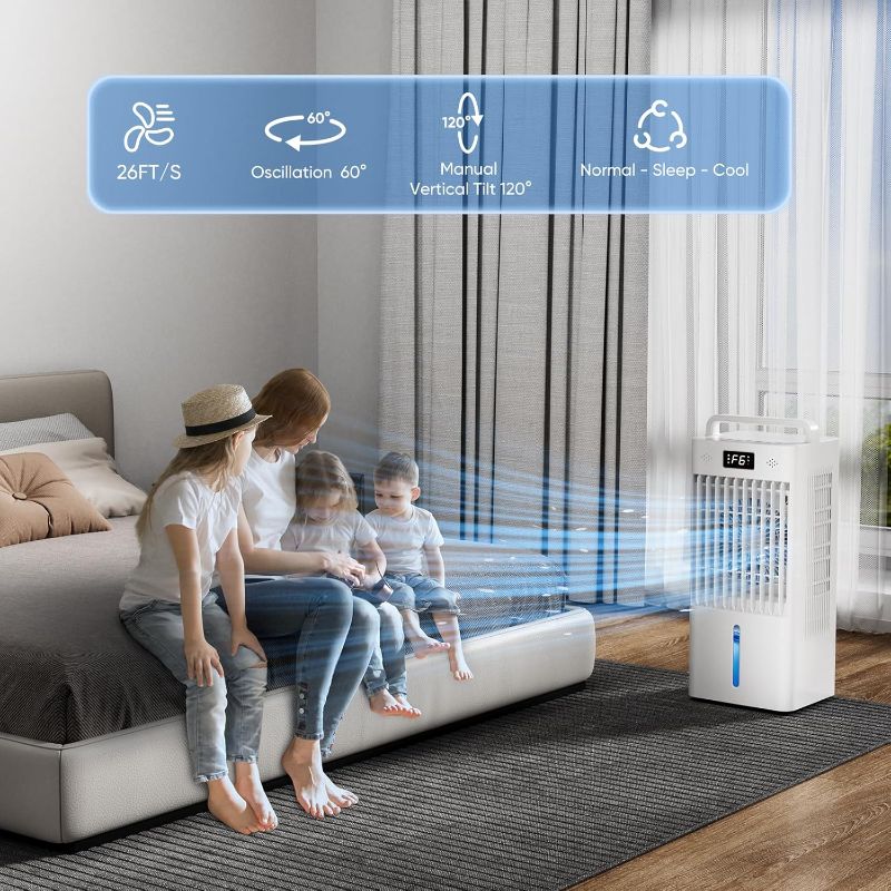 Photo 1 of Portable Windowless Air Conditioners, 3-IN-1 Swamp Cooler, Evaporative Air Cooler, 6 Speeds & 3 Modes, 3-Gal Water Tank for Cooling, 20 FT/S Remote Control, Portable Air Cooler for Indoors
