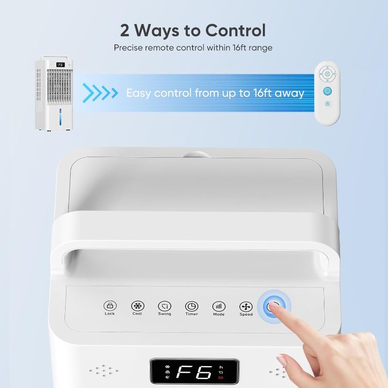 Photo 1 of Portable Windowless Air Conditioners, 3-IN-1 Swamp Cooler, Evaporative Air Cooler, 6 Speeds & 3 Modes, 3-Gal Water Tank for Cooling, 20 FT/S Remote Control, Portable Air Cooler for Indoors