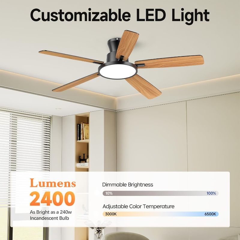 Photo 1 of Ceiling Fans with Lights,52 inch,Quiet,Reversible Motor,Dimmable, Adjustable Color Temperature,6 Speeds,Timer, Low Profile Ceiling Fan for Bedroom,Living Room,Indoor/Outdoor Use (Black)