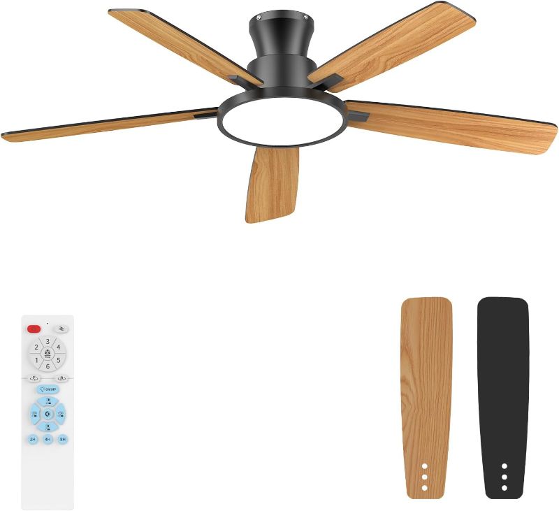 Photo 1 of Ceiling Fans with Lights,52 inch,Quiet,Reversible Motor,Dimmable, Adjustable Color Temperature,6 Speeds,Timer, Low Profile Ceiling Fan for Bedroom,Living Room,Indoor/Outdoor Use (Black)