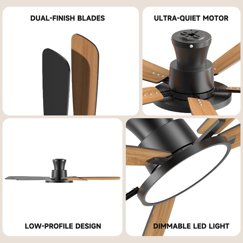 Photo 1 of Ceiling Fans with Lights,52 inch,Quiet,Reversible Motor,Dimmable, Adjustable Color Temperature,6 Speeds,Timer, Low Profile Ceiling Fan for Bedroom,Living Room,Indoor/Outdoor Use (Black)