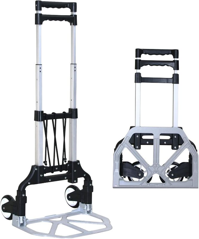 Photo 1 of Folding Hand Truck Dolly Cart Aluminum Portable Hand Cart for Daily handling Work 180lbs, with Silent Wheel Telescoping Handle Black Bungee Cord, Can Stand Alone Light Weight