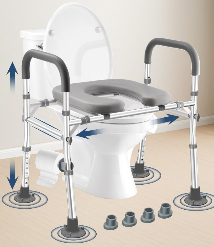 Photo 1 of Toilet Seat Riser with Handles, 500lb Raised Toilet Seat, Adjustable Height & Width, Handicap Raised Toilet Chair for Seniors, Fit Any Toilet