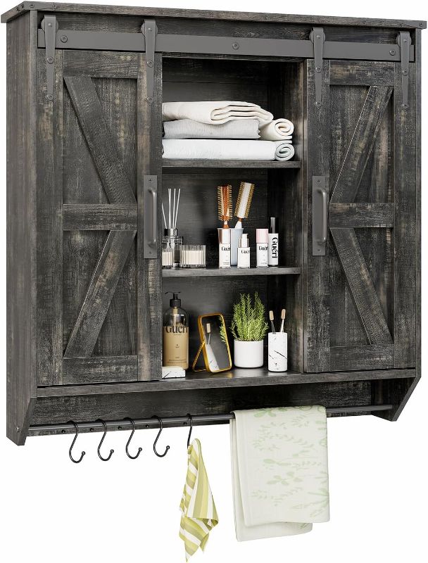 Photo 1 of Farmhouse Medicine Cabinet, Rustic Wood Bathroom Wall Cabinet, Dark Rustic Oak Wall Storage Cabinet, 30.71 Inch