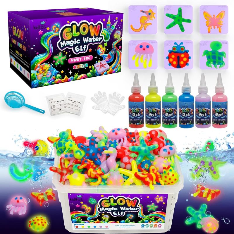 Photo 1 of Kiditos Glow in the Dark Magic Water Elf Toy Kit,Aqua Fairy Water Gel Kit-6 Magic Gels&6 Molds-Make Your Own Water Pets&Squishy Toys-Fun Summer DIY Craft Kit,Birthday Gift&Party Favors for Kid Ages 3+