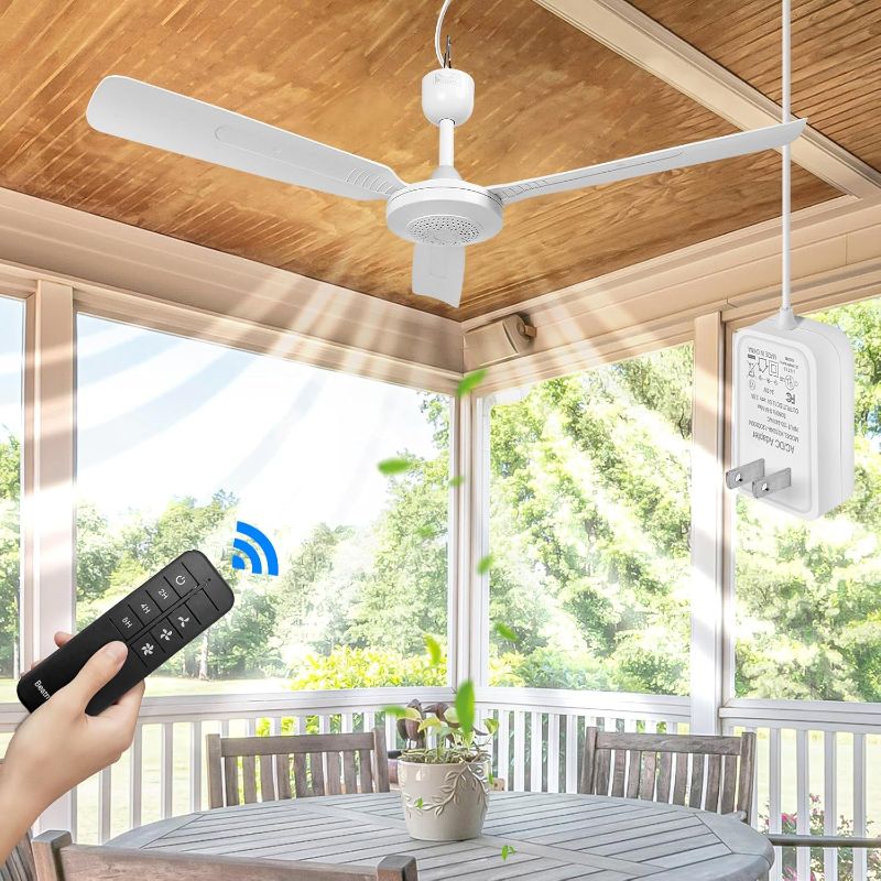 Photo 1 of 28-Inch Outdoor Ceiling Fan for Gazebo Indoor/Outdoor RV Camping Tent Canopy Beach?3-Speed 3-Timer?12V Remote Control ?Patio Pergola (white)