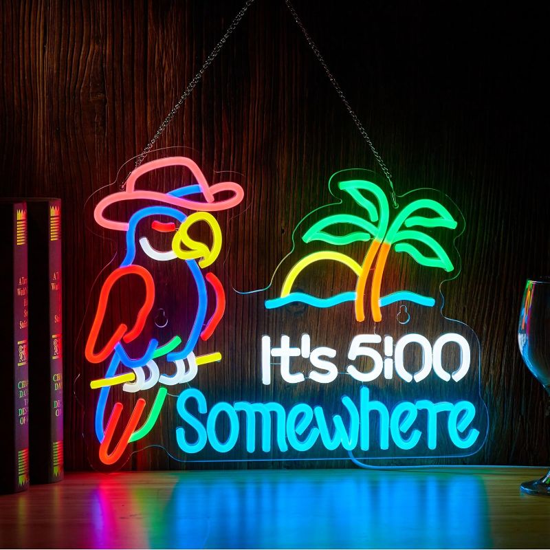 Photo 1 of Parrot Its 5 00 O'clock Some Where Neon Sign for Wall Decor USB Powered Five Oclock Dimmable Bar Beer LED Light Man Cave