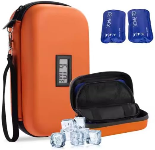 Photo 1 of Insulin and Medication Cooler Travel Case TSA Approved with Temperature Display and 2 Ice Packs for Up to 24hrs (Orange)