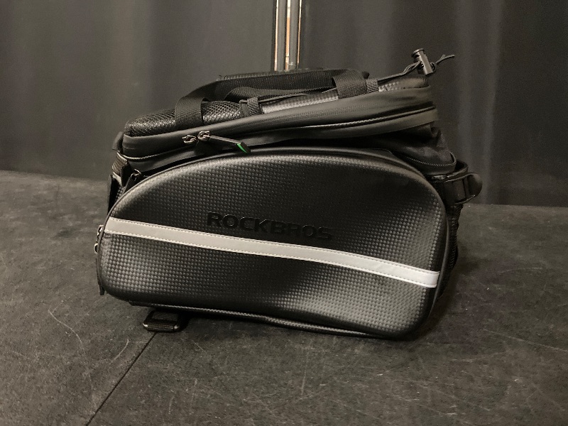 Photo 1 of ROCKBROS Bike Rack Bag Trunk Waterproof Carbon Leather Bicycle Rear Seat Cargo Pack Pannier Handbag