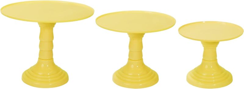 Photo 1 of 3 Pieces Colorful Plastic Pedestal Cake Stand Set 1x 9in x 7.5in, 1x 11in x 9in, 12.5in x 10in (Yellow)