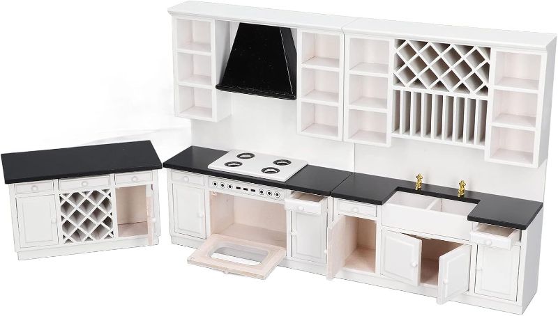 Photo 1 of Dollhouse Kitchen Cabinet Set 1/12 Birch Wood Miniature Bar Counter - Premium Craftsmanship, DIY Decor, Realistic Toy House Furniture for Birthdays & Parties