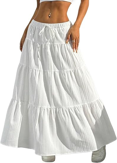 Photo 1 of size-M Verdusa Women's Boho Skirt Flowy Flared Ruffle Summer Long Maxi Skirts Going Out Outfits 