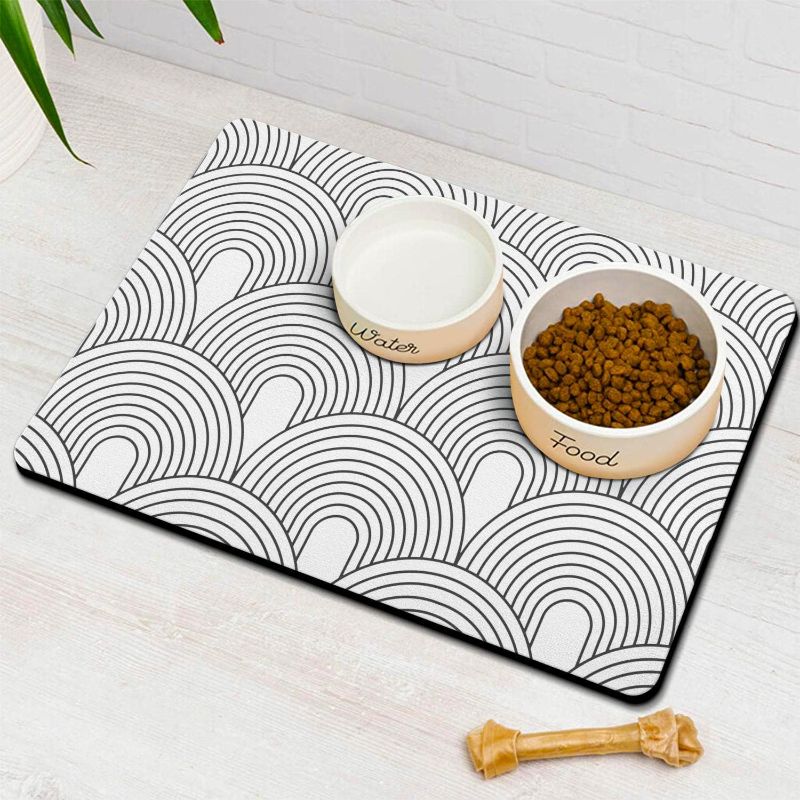 Photo 1 of Dog Food Mats for Floors Absorbent, Pet Cat Food Mat - Quick Dry Dog Bowl Mats for Food and Water, Eco-Friendly Boho Pet Supplies 12" x 20"