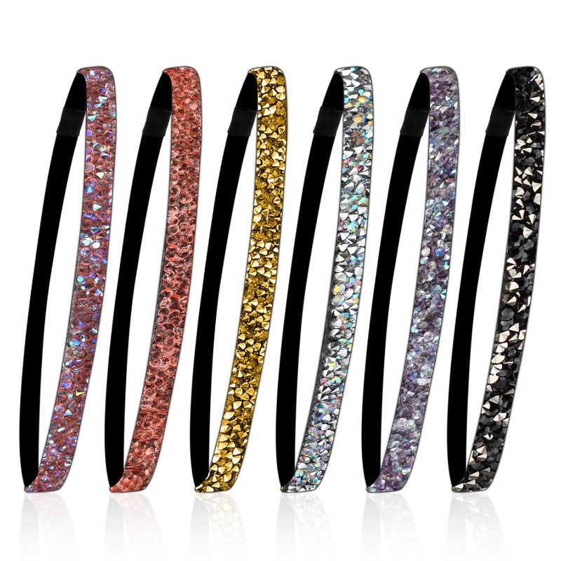 Photo 1 of  5 pieces Glitter Non-Slip Felt Headbands, Rhinestone Running Hairband Shiny Elastic Headband for Women Colorful Adjustable Headbands Sparkly Sports Fabric Fashion Hair Accessories for Sports and Yoga