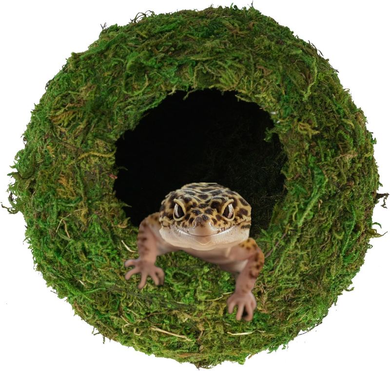 Photo 1 of Mossy Caves, Artificial Green Moss Caves Hide for Pet Reptile Frogs and Snakes, Terrarium & Vivarium Decor, Crested Gecko Tank Decor (4" - Woodland Green)