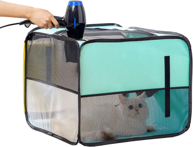 Photo 1 of Pet Dog Cat Drying Box | Anti-Hair Flying | Portable Foldable Cat Drying Room | Drying Crate Cage for Small and Medium Dogs (Green)