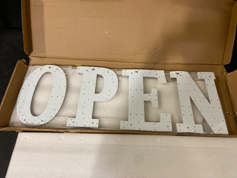 Photo 1 of Open Signs for Business, 30"x10" Dimmable Large LED Open Light Up Sign with Hanging Installation for Salon Gym Cafes Store Office Bar Hotel Pubs Cold white
