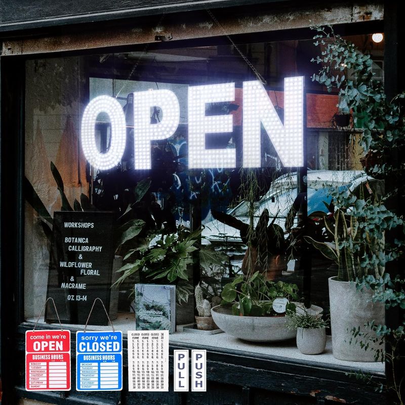 Photo 1 of Open Signs for Business, 30"x10" Dimmable Large LED Open Light Up Sign with Hanging Installation for Salon Gym Cafes Store Office Bar Hotel Pubs Cold white