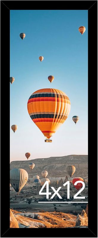 Photo 1 of 4x12 Picture Frame Black for Wall Hanging or Tabletop, Wall Mounting Horizontally or Vertically, 4 x 12 Wall Gallery Poster Photo Frame with Shatter Resistant Plexiglass, Black