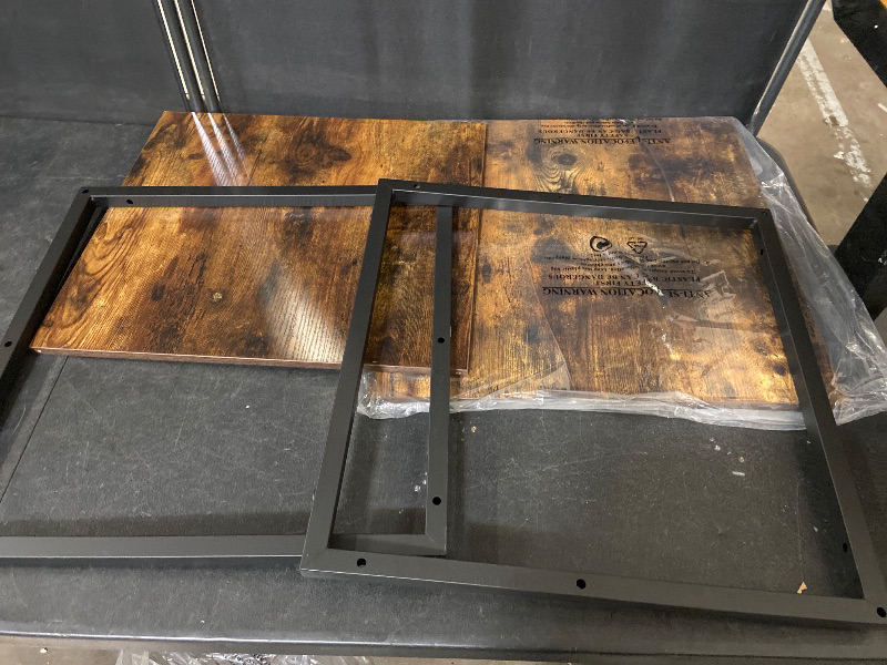 Photo 1 of 20 Inch Square End Side Table, 2 Tiers Vintage Wood with Metal Frame, Rustic Brown