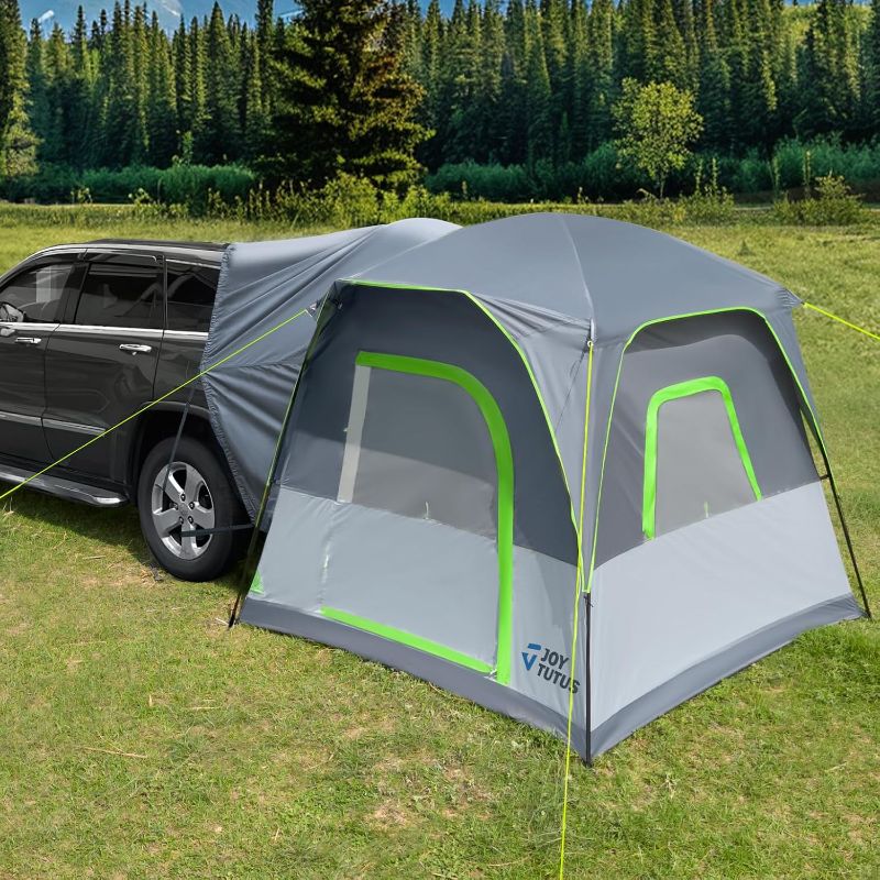 Photo 1 of JOYTUTUS SUV Tent with Screen Porch and Awning for Family Camping, Big Space Car Tent for 4-9 Person, Dual-Use SUV or Camping with Rainfly, Double Door, Starry Sky Roof, Fit for SUV Car Van
