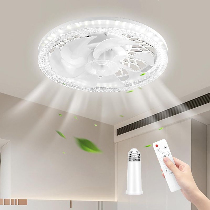 Photo 1 of Ceiling Fans with Lights,Socket Fan Light with Remote Control,Dimmable Brightness 3000K-6500K Memory,3 Fan Speeds,2200 Lumens LED Quiet Ceiling Fans Perfect for Small Spaces, Bedrooms, Home Offices