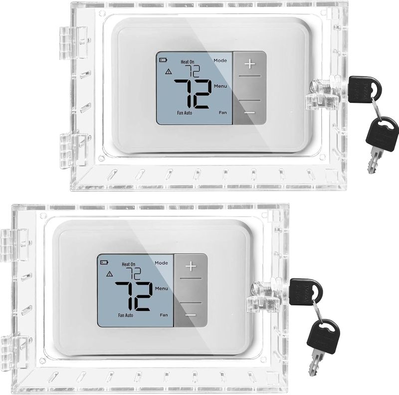 Photo 1 of 2PCS Large Thermostat Lock Box Cover with Key,Clear Thermostat Cover with Lock Fits Honeywell Thermostat On Wall,AC Lock Box Cover with Key Fits Thermostats 6.5" W x5.0 H or Smaller